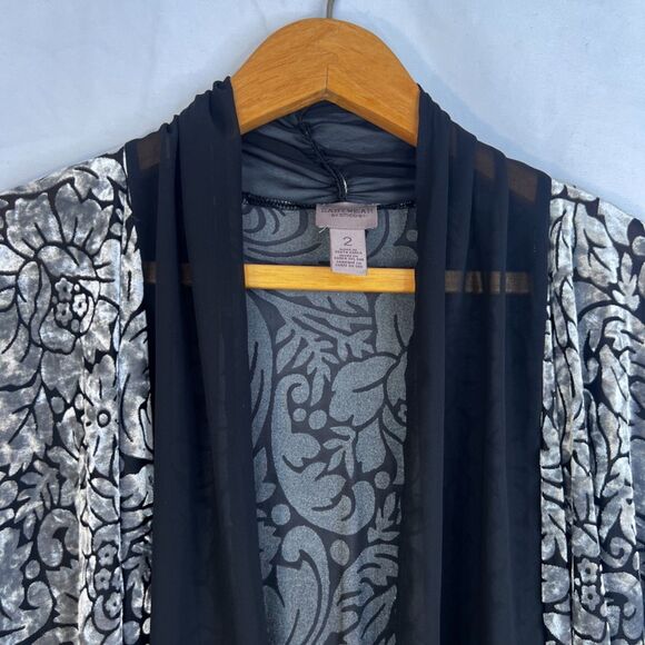 Chicos Easywear Silver Velvet Open Front Cardigan Dressy Cocktail Size 2-12/14 - Picture 3 of 11